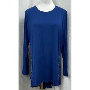 LOGO by Lori Goldstein Size M Long Sleeve Top w/Lace Hem-Blue Asher A390990 NWT